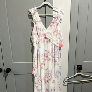 ARULA Floral Ruffle Dress - White and Pink